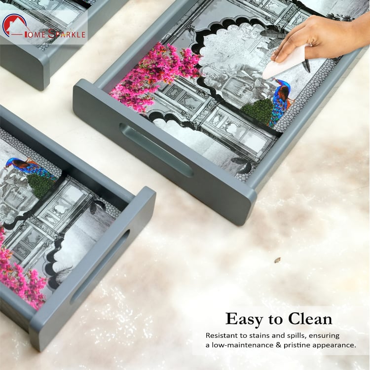 HOME SPARKLE Set of 3 Wooden Serving Trays