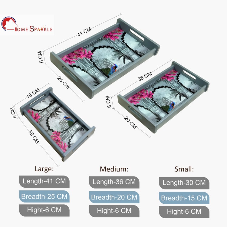 HOME SPARKLE Set of 3 Wooden Serving Trays