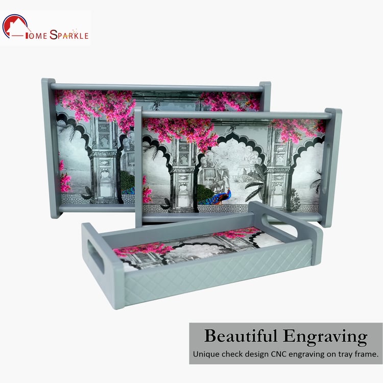 HOME SPARKLE Set of 3 Wooden Serving Trays