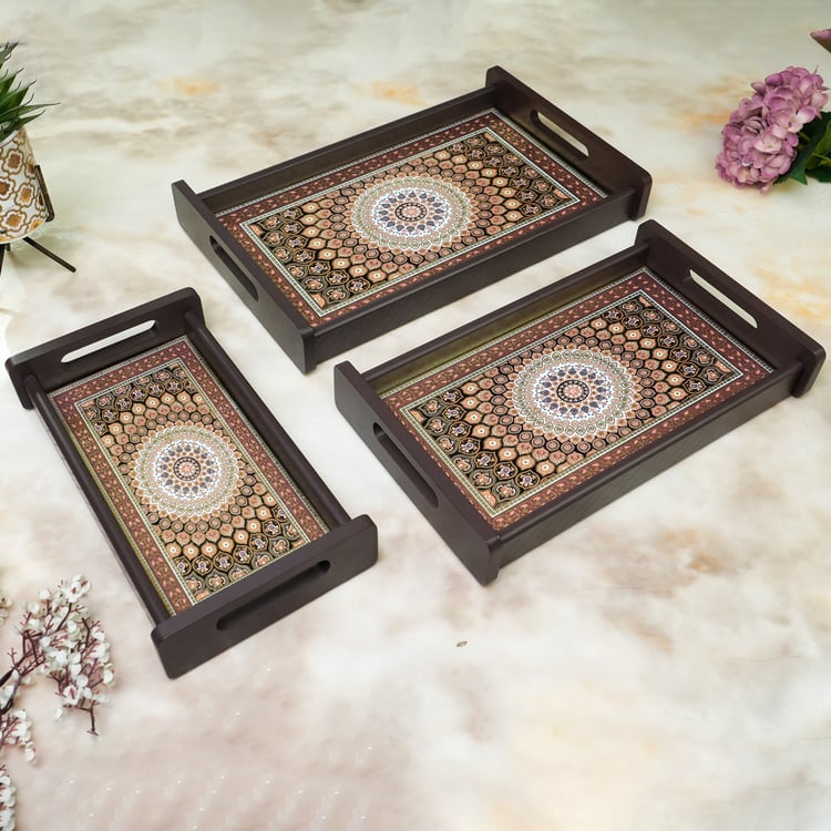 HOME SPARKLE Set of 3 Wooden Serving Trays