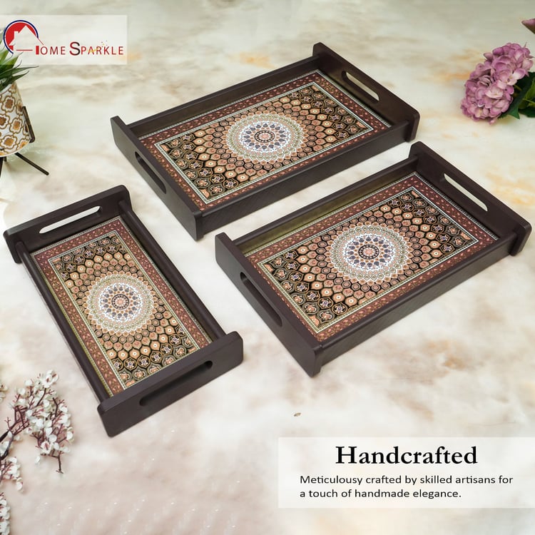 HOME SPARKLE Set of 3 Wooden Serving Trays