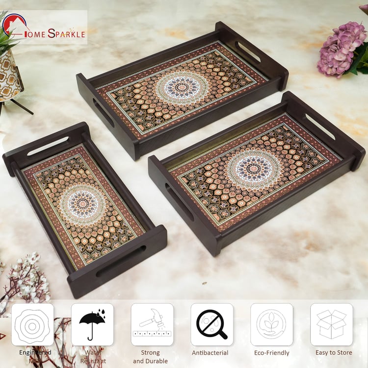 HOME SPARKLE Set of 3 Wooden Serving Trays