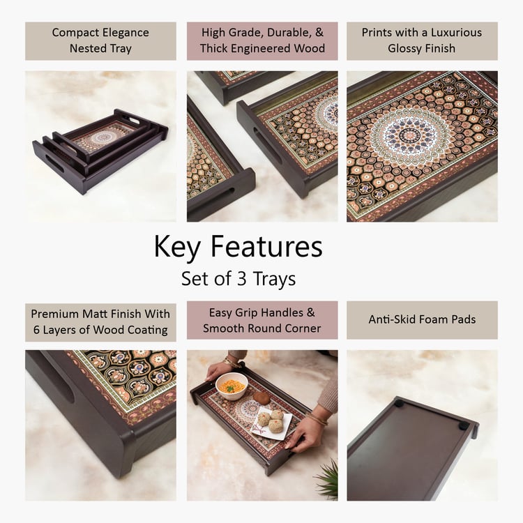 HOME SPARKLE Set of 3 Wooden Serving Trays