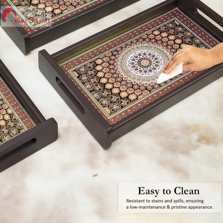 HOME SPARKLE Set of 3 Wooden Serving Trays