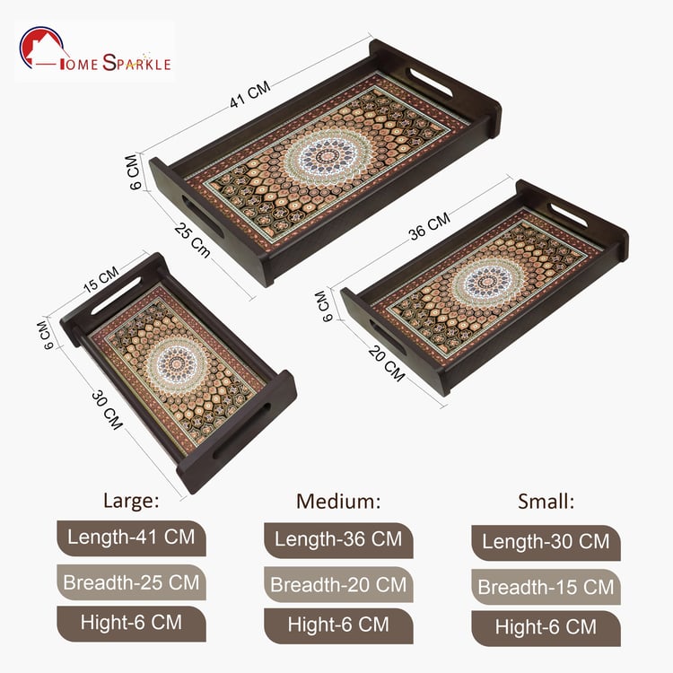 HOME SPARKLE Set of 3 Wooden Serving Trays