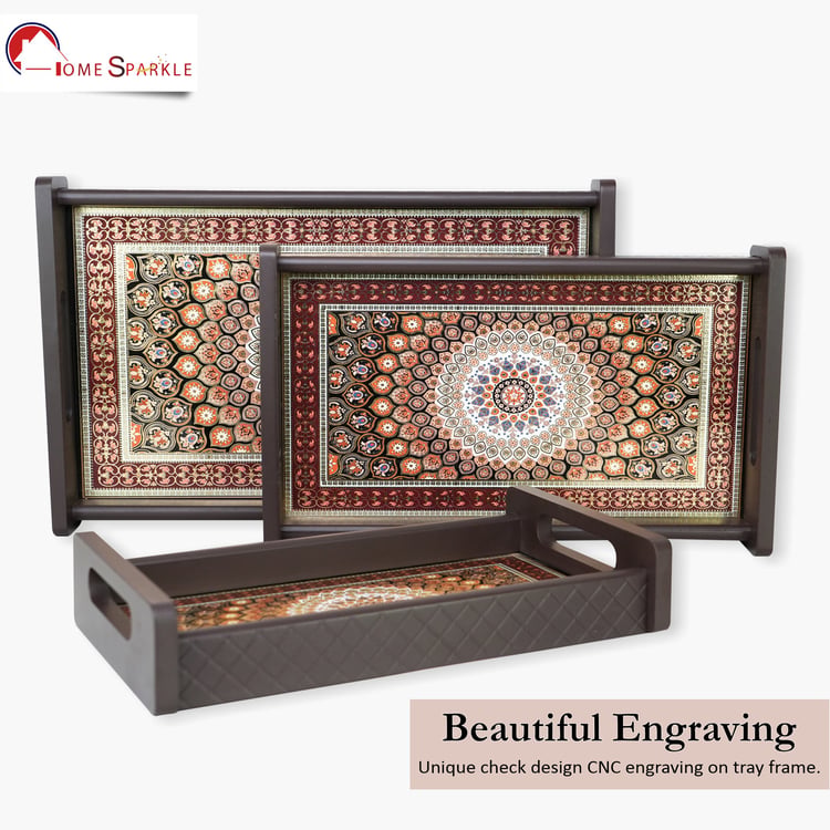 HOME SPARKLE Set of 3 Wooden Serving Trays