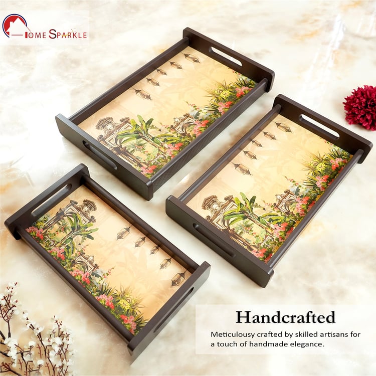 HOME SPARKLE Set of 3 Wooden Serving Trays