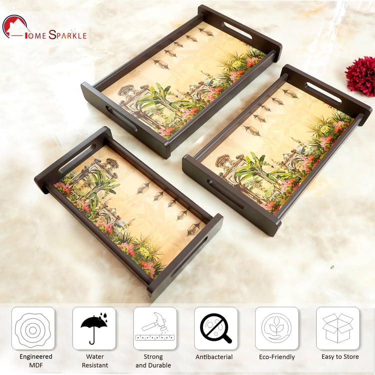 HOME SPARKLE Set of 3 Wooden Serving Trays
