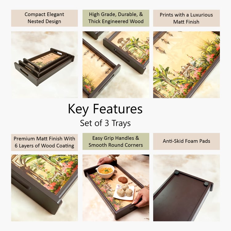 HOME SPARKLE Set of 3 Wooden Serving Trays