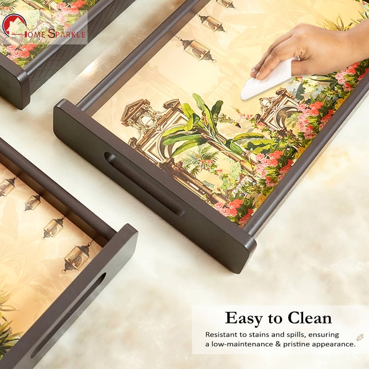 HOME SPARKLE Set of 3 Wooden Serving Trays