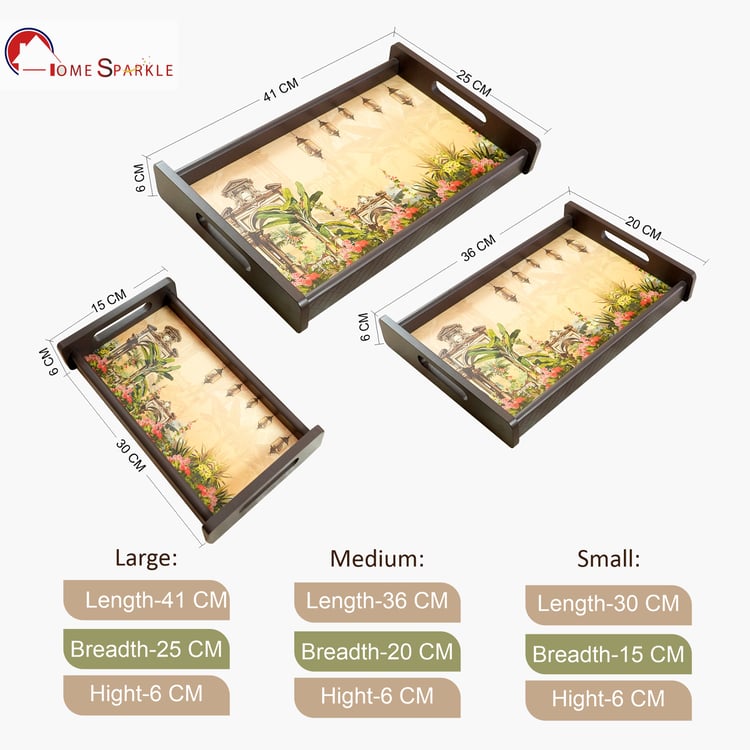 HOME SPARKLE Set of 3 Wooden Serving Trays