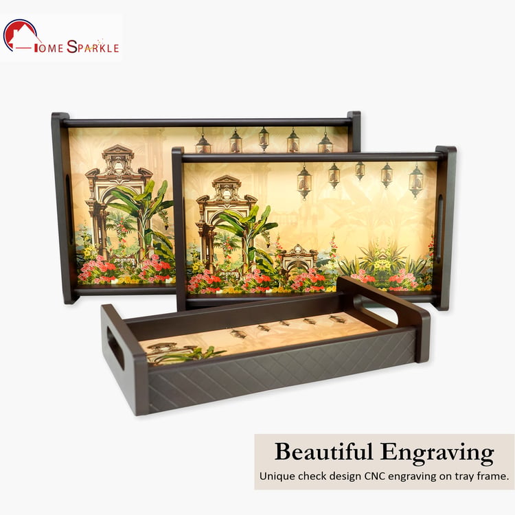 HOME SPARKLE Set of 3 Wooden Serving Trays
