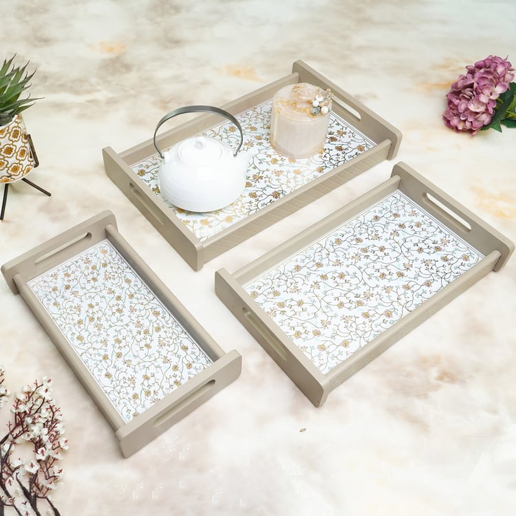 HOME SPARKLE Set of 3 Wooden Serving Trays
