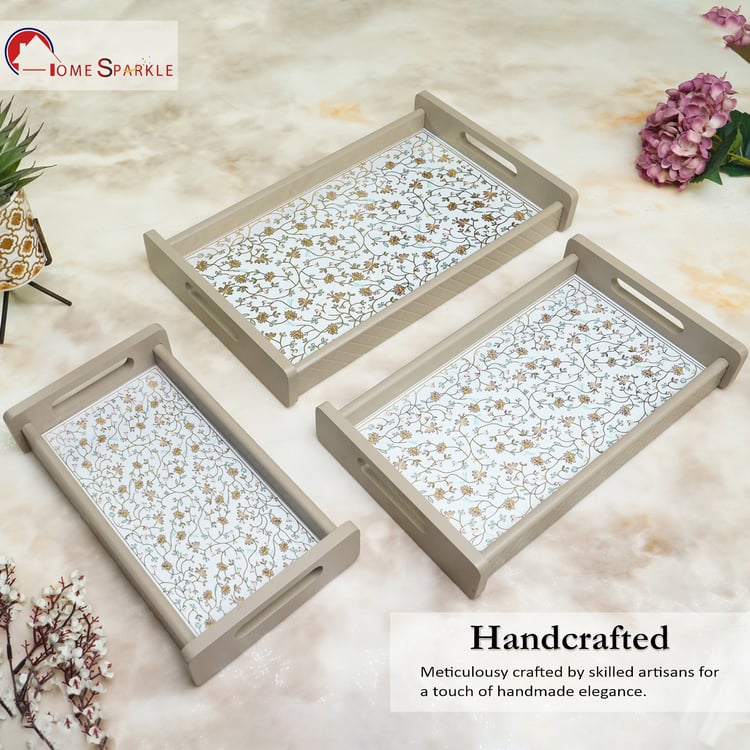 HOME SPARKLE Set of 3 Wooden Serving Trays