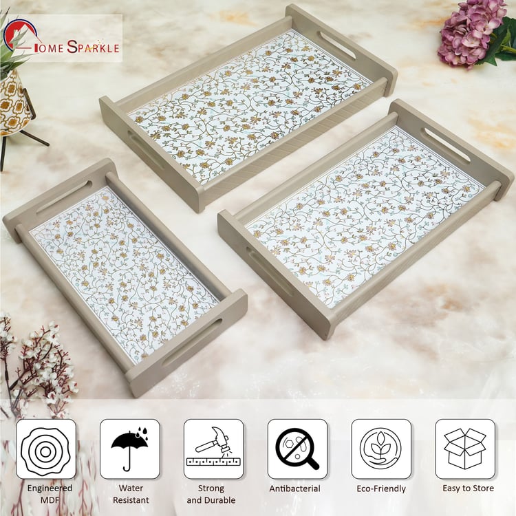 HOME SPARKLE Set of 3 Wooden Serving Trays