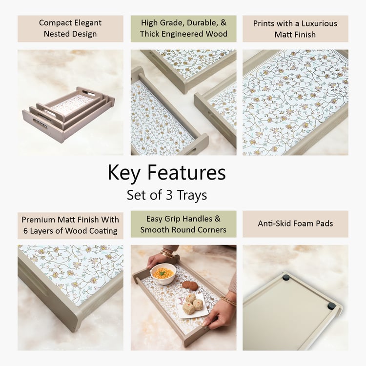 HOME SPARKLE Set of 3 Wooden Serving Trays