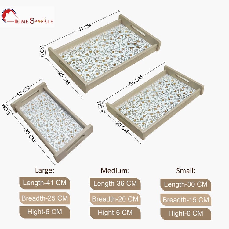 HOME SPARKLE Set of 3 Wooden Serving Trays
