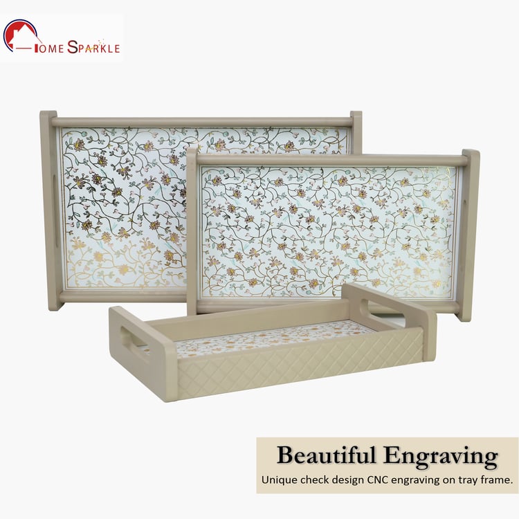 HOME SPARKLE Set of 3 Wooden Serving Trays