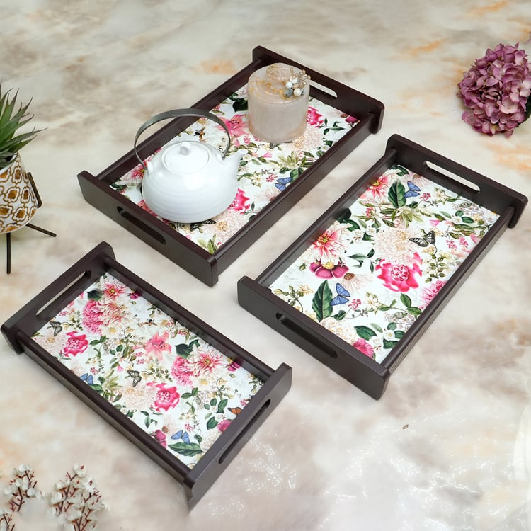 HOME SPARKLE Set of 3 Wooden Serving Trays
