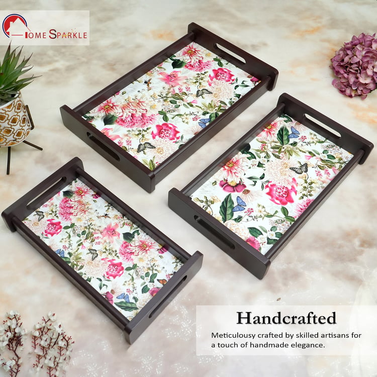 HOME SPARKLE Set of 3 Wooden Serving Trays