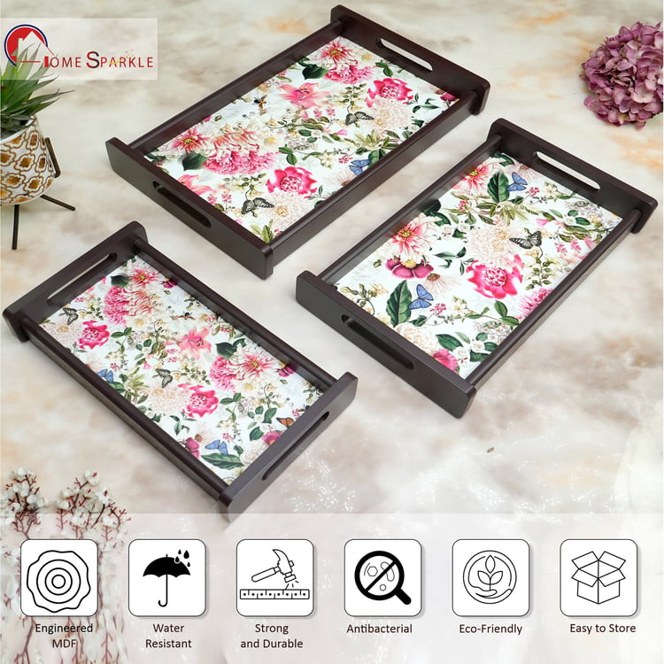 HOME SPARKLE Set of 3 Wooden Serving Trays