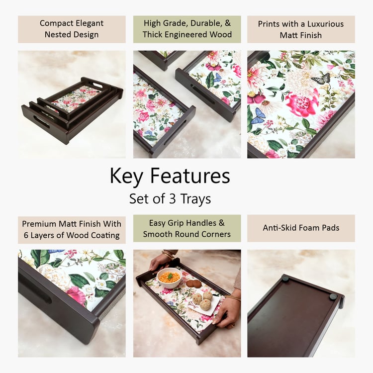 HOME SPARKLE Set of 3 Wooden Serving Trays