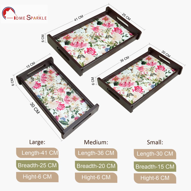 HOME SPARKLE Set of 3 Wooden Serving Trays