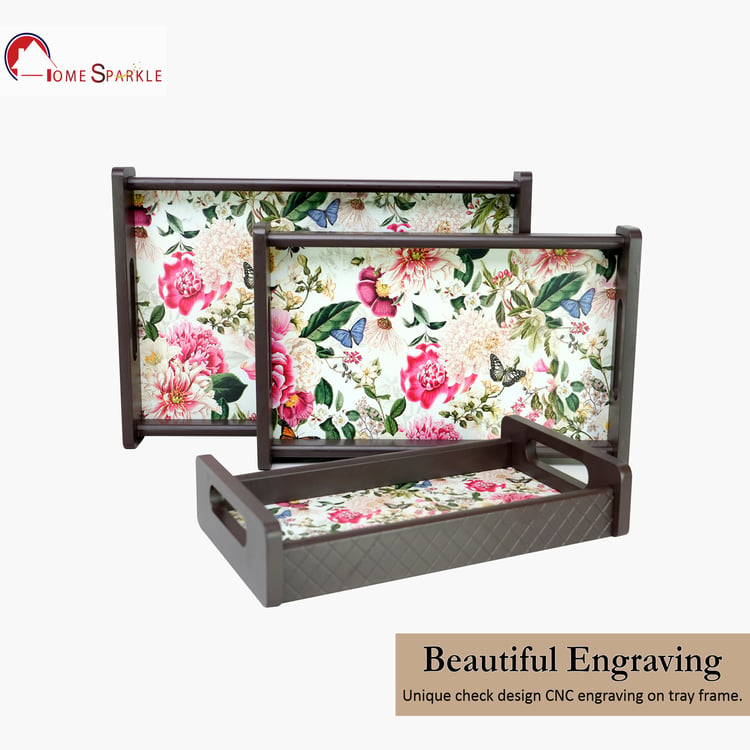 HOME SPARKLE Set of 3 Wooden Serving Trays