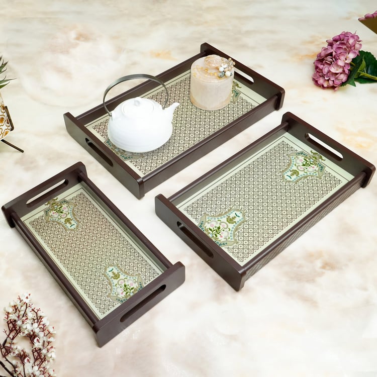 HOME SPARKLE Set of 3 Wooden Serving Trays