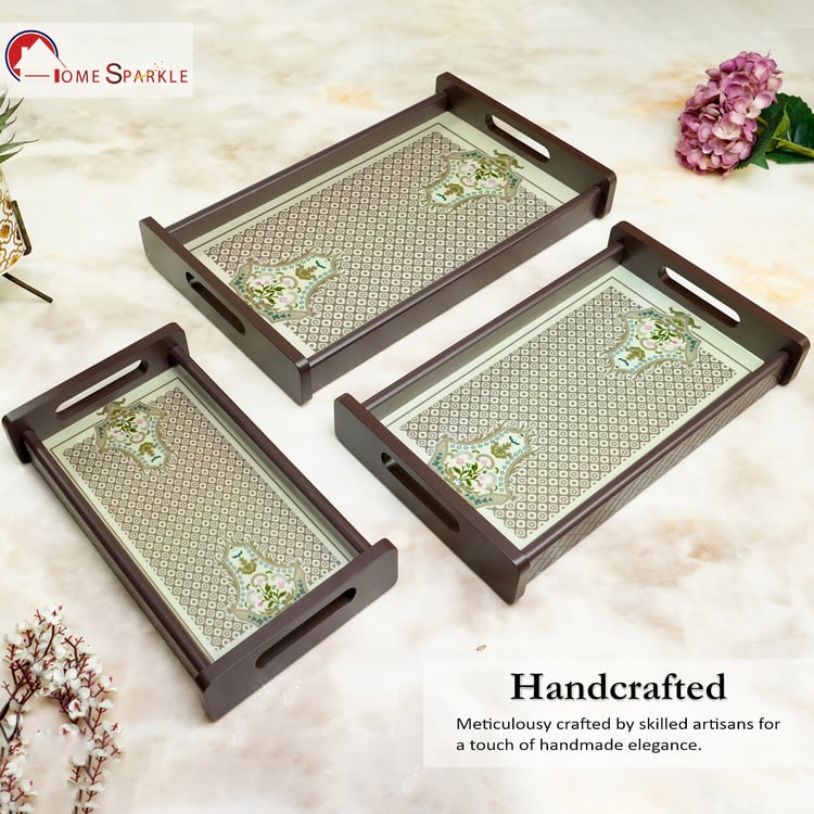 HOME SPARKLE Set of 3 Wooden Serving Trays