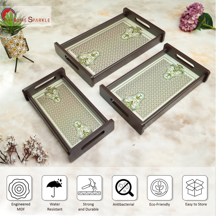 HOME SPARKLE Set of 3 Wooden Serving Trays