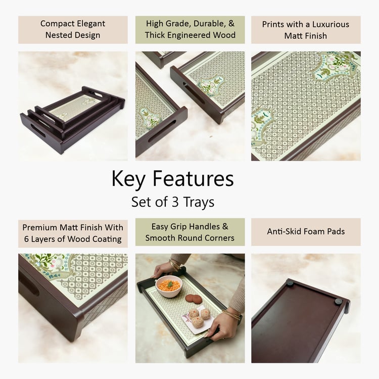 HOME SPARKLE Set of 3 Wooden Serving Trays