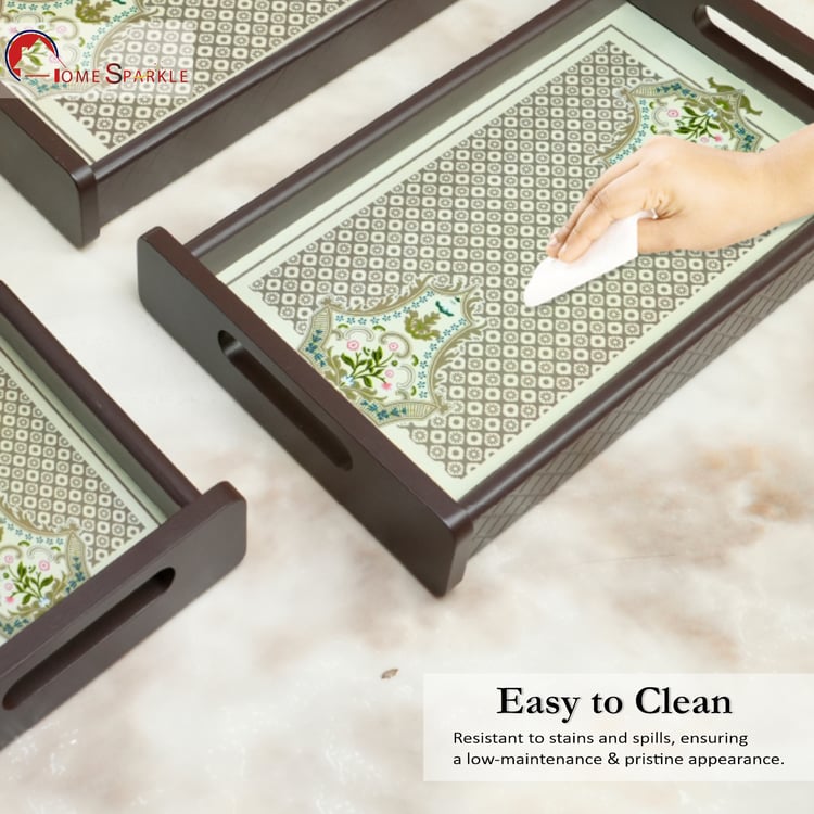 HOME SPARKLE Set of 3 Wooden Serving Trays