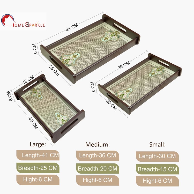 HOME SPARKLE Set of 3 Wooden Serving Trays
