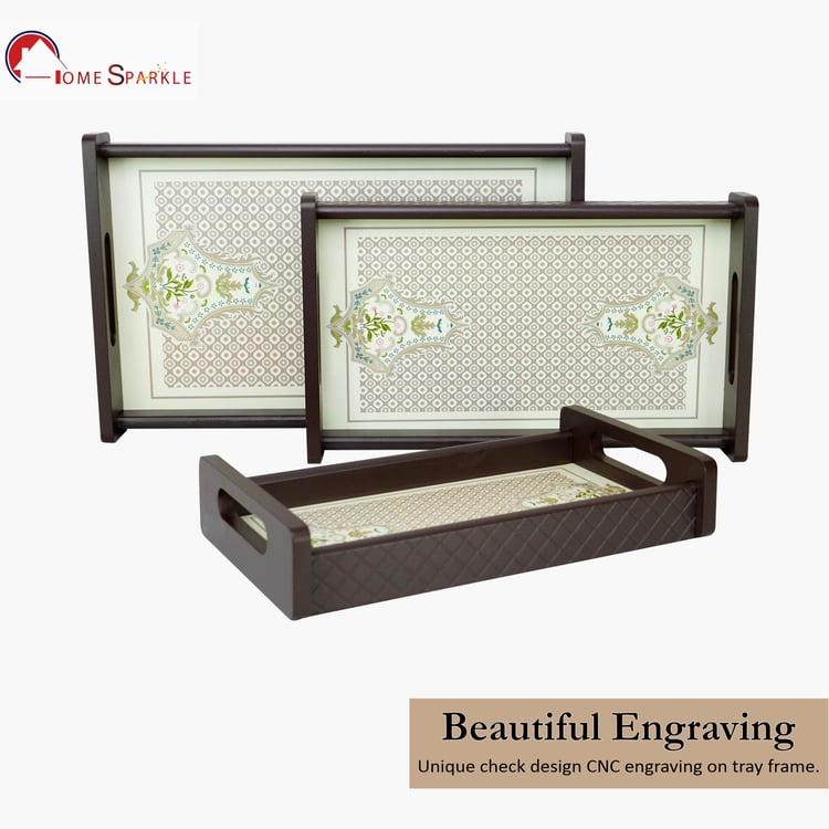 HOME SPARKLE Set of 3 Wooden Serving Trays