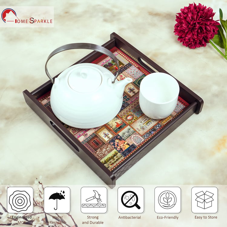 HOME SPARKLE Wooden Serving Tray - 25x25x5cm
