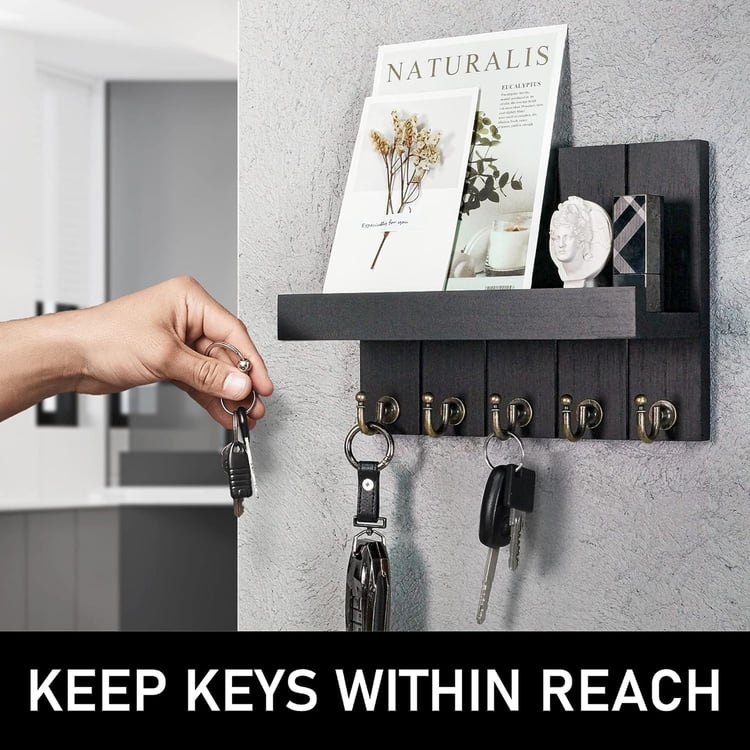 HOME SPARKLE Wall Shelf with Key Holder - Black
