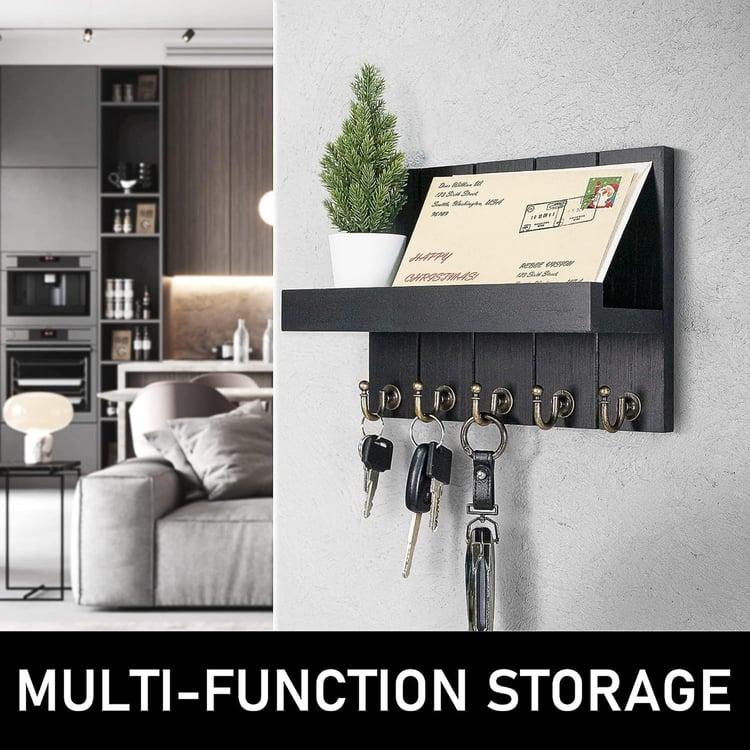HOME SPARKLE Wall Shelf with Key Holder - Black