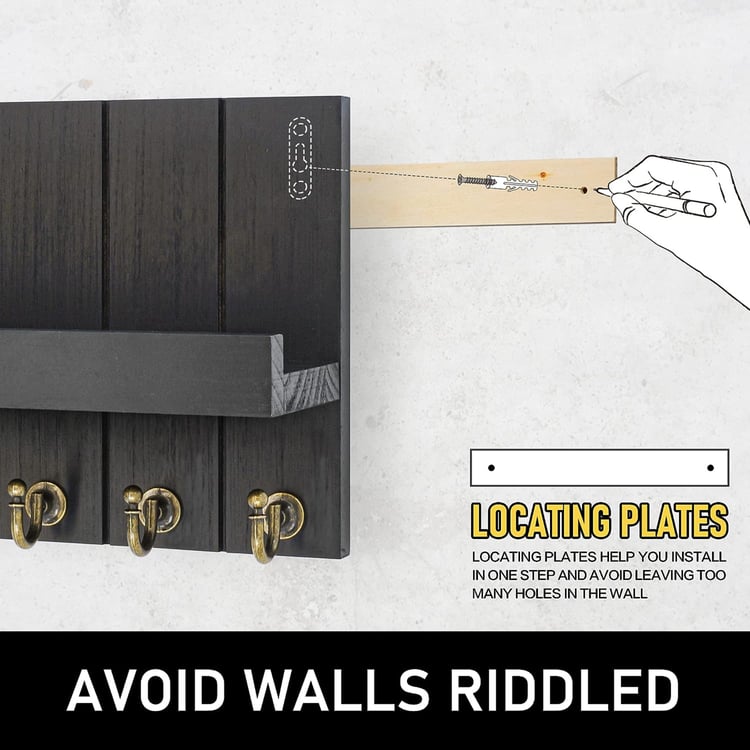 HOME SPARKLE Wall Shelf with Key Holder - Black