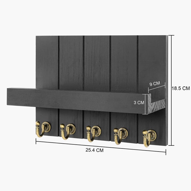 HOME SPARKLE Wall Shelf with Key Holder - Black