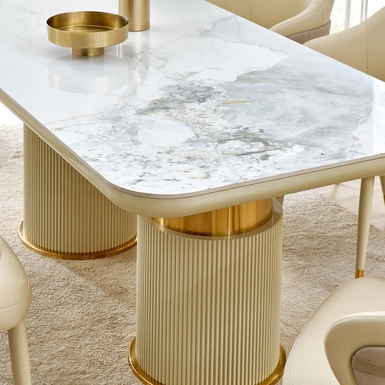 Orion Sintered Stone Top 6-Seater Dining Set with Chairs - Gold