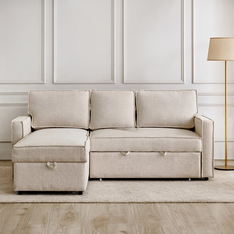 Benson Fabric 3-Seater Sofa Bed with Storage - Beige