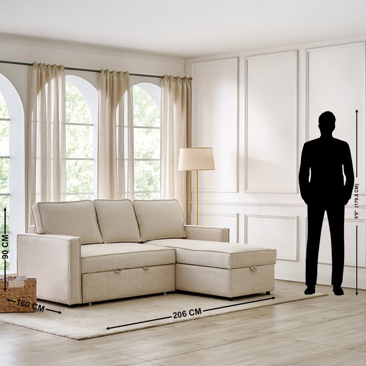 Benson Fabric 3-Seater Sofa Bed with Storage - Beige