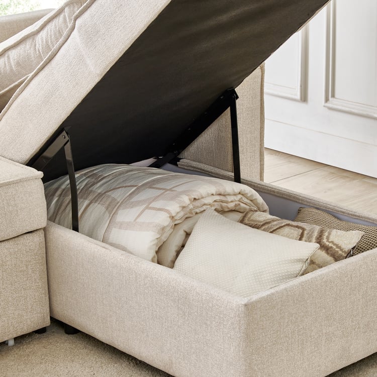 Benson Fabric 3-Seater Sofa Bed with Storage - Beige