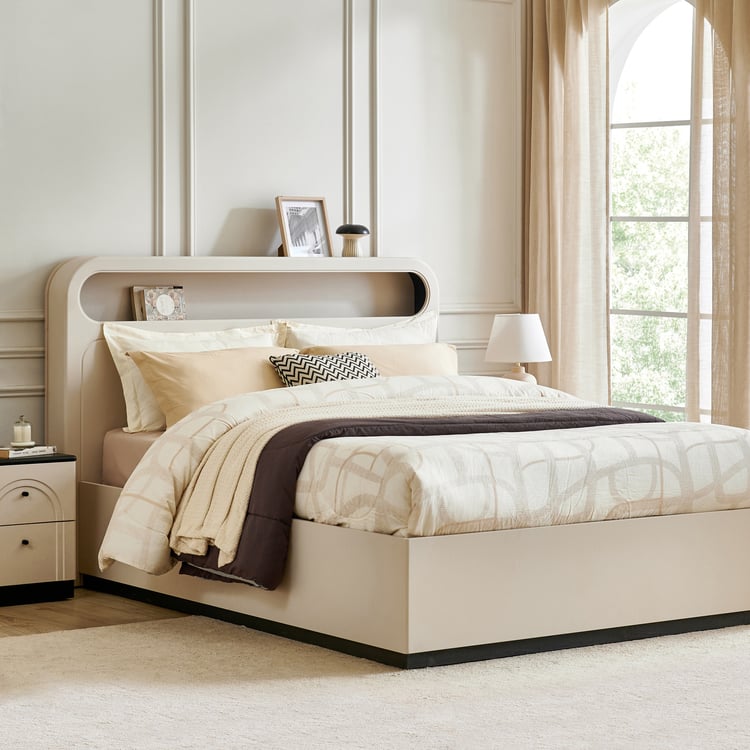 Saga Eclipse King Bed with Hydraulic Storage - Cream