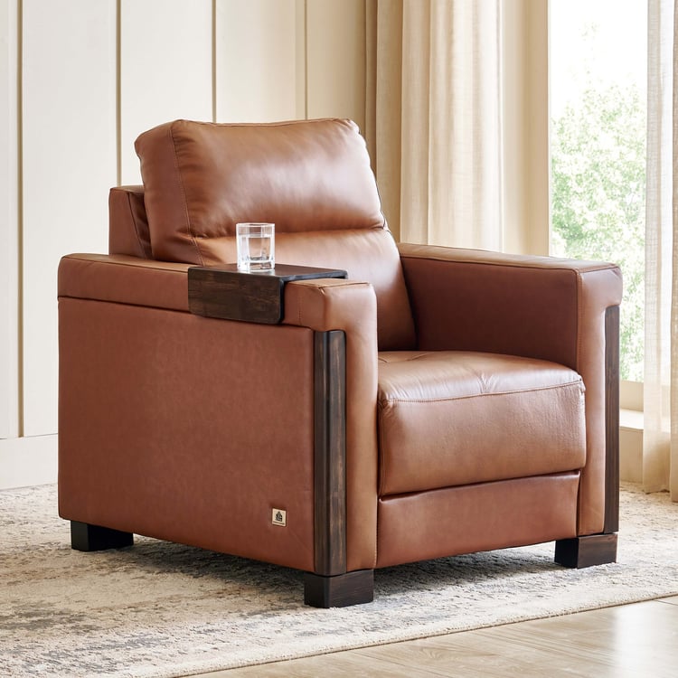 Colmar Half Leather 1-Seater Sofa - Tan