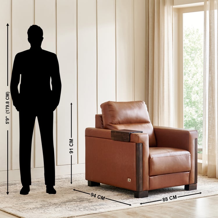 Colmar Half Leather 1-Seater Sofa - Tan