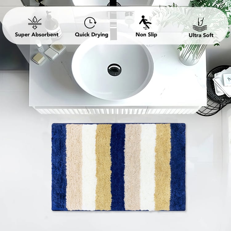 LUXE HOME Jericho Microfiber Striped Anti-Slip Bath Mat - 60x40cm