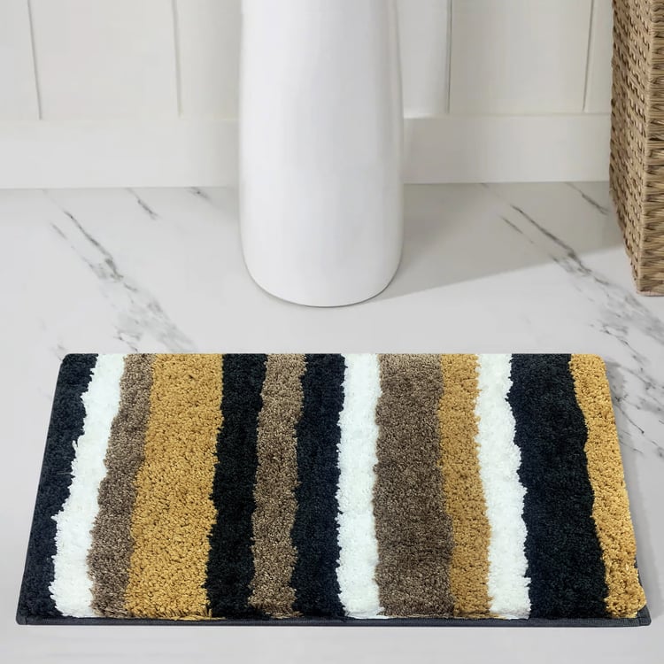 LUXE HOME Anthra Microfiber Striped Anti-Slip Bath Mat - 60x40cm