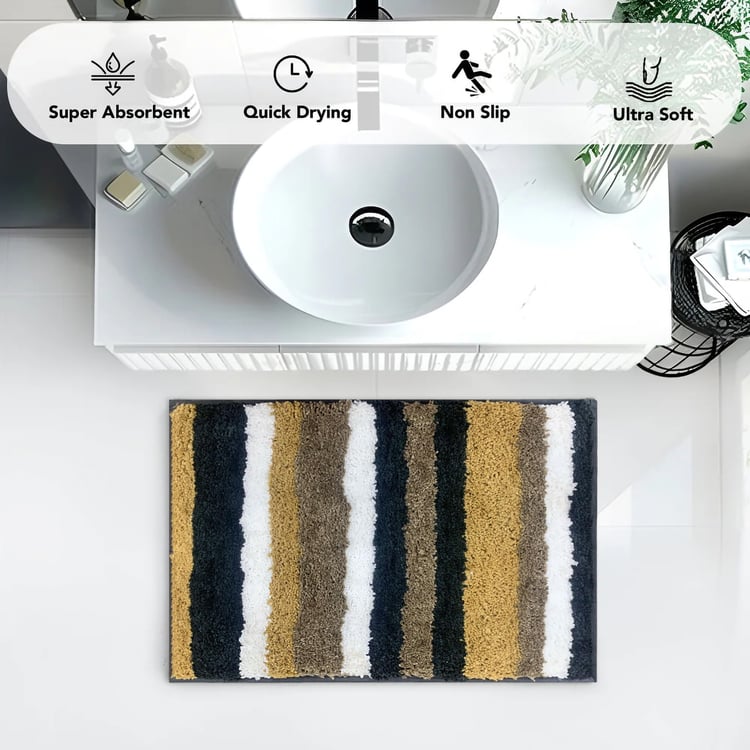 LUXE HOME Anthra Microfiber Striped Anti-Slip Bath Mat - 60x40cm